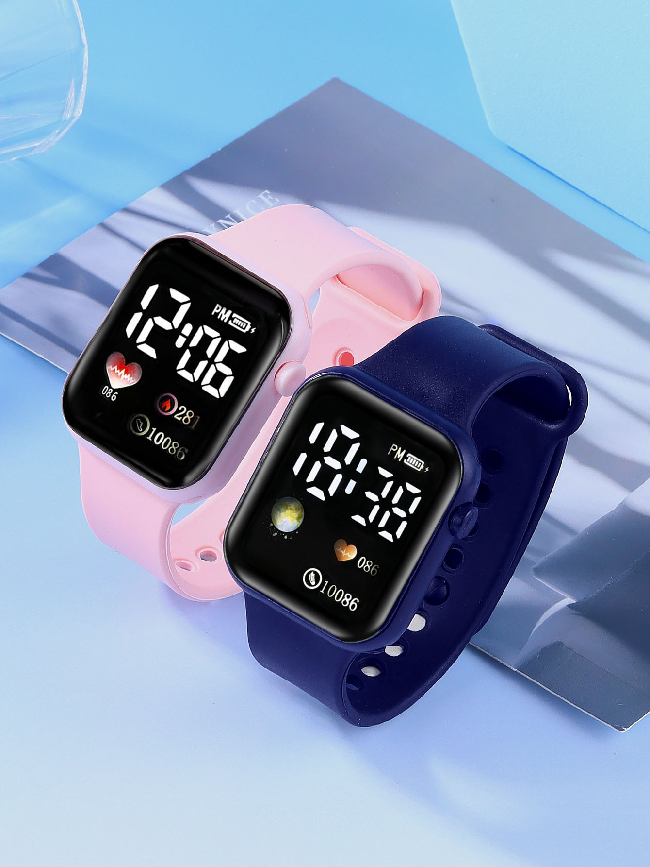 Watches Not Smartwatch - Montre électronique carrée en Silicone LED,